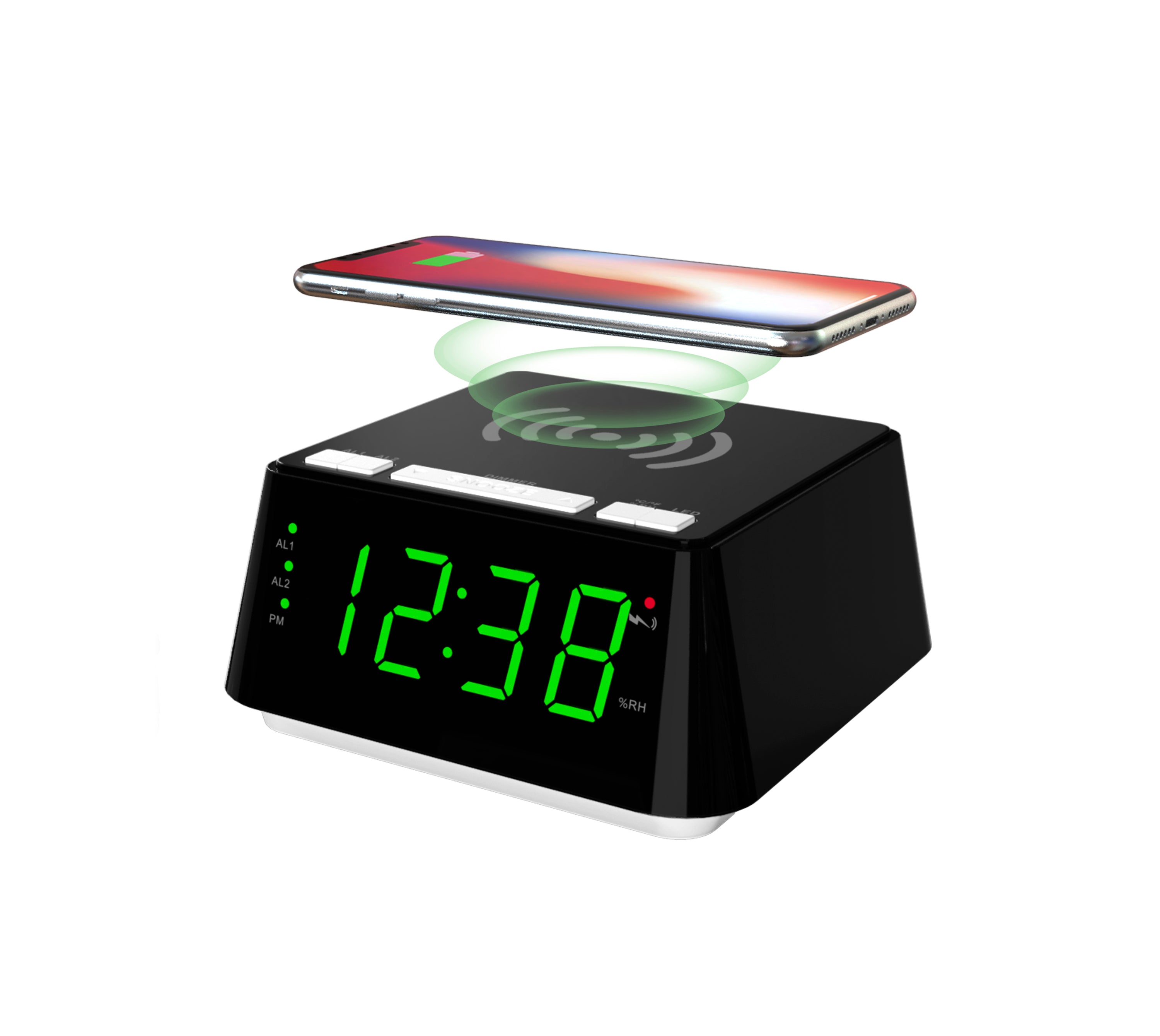 Bedside Alarm Clock with Wireless Charging, Dual Alarm, Snooze, Brightness Dimmer, USB Charging Port, Big LED Display, Night Light, Indoor  Temperature & Humidity Display iTOMA 801