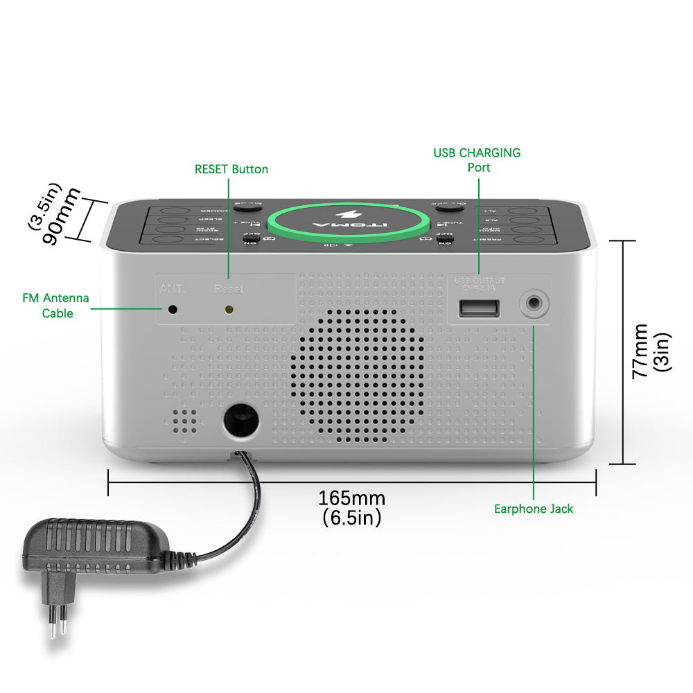 Alarm Clock with DAB & FM Radio Wireless Charging&Bluetooth-ITOMA