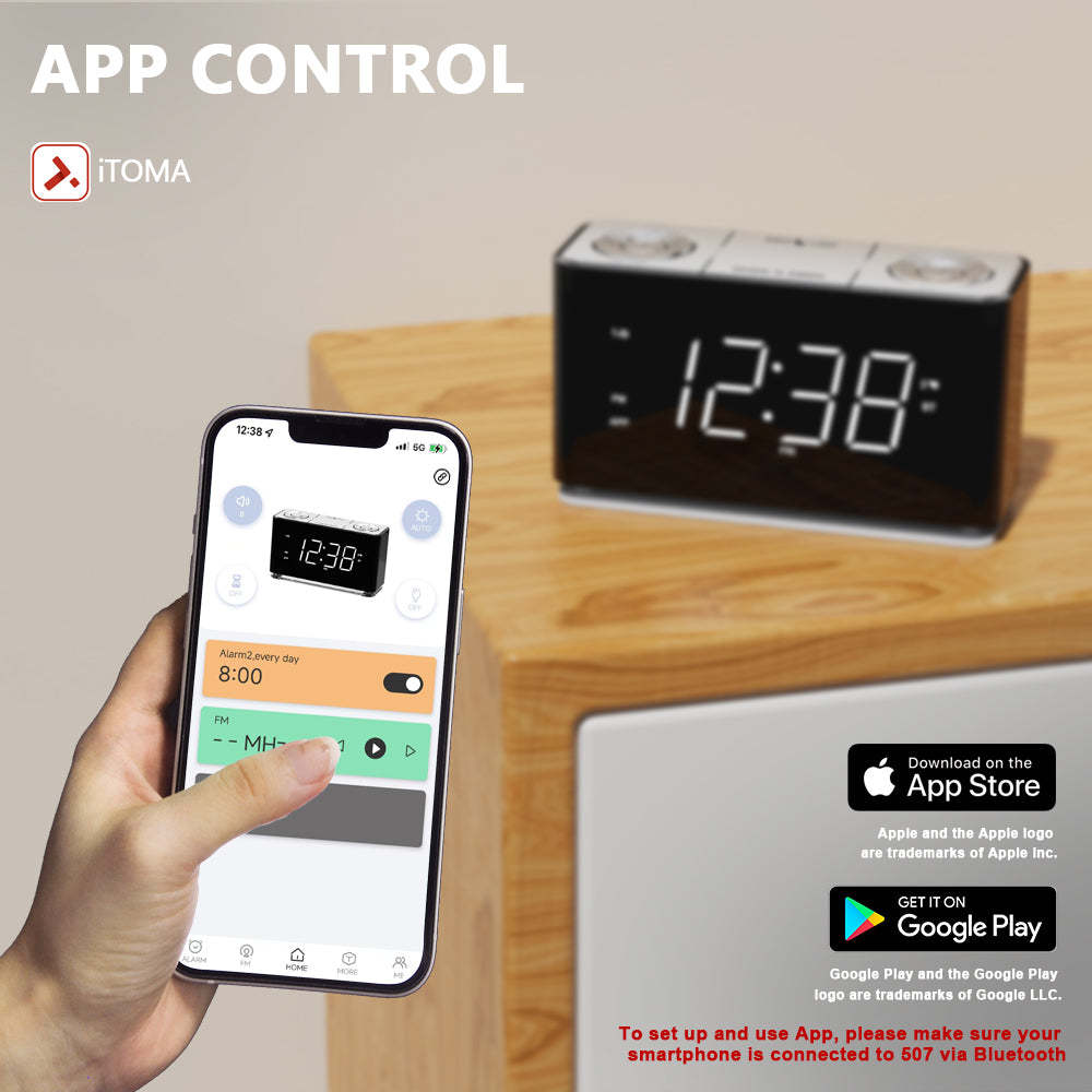 Creative Digital Clock Radio, Bluetooth Alarm Clock, Large LED Display