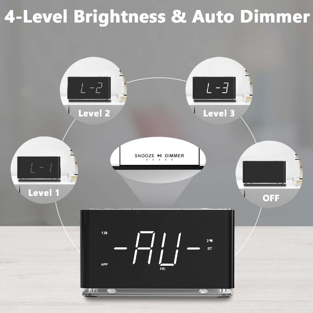 Creative Digital Clock Radio, Bluetooth Alarm Clock, Large LED Display Screen, FM Radio, Dual Alarm Clock, USB Charging Interface, Night Light, Automatic and Manual Dimming, Snooze, Sleep Timer,APP Control, iTOMA 507A