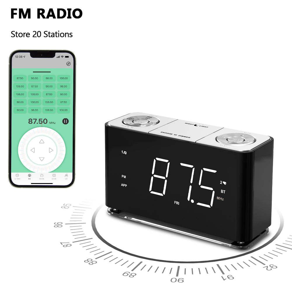 Creative Digital Clock Radio, Bluetooth Alarm Clock, Large LED Display Screen, FM Radio, Dual Alarm Clock, USB Charging Interface, Night Light, Automatic and Manual Dimming, Snooze, Sleep Timer,APP Control, iTOMA 507A
