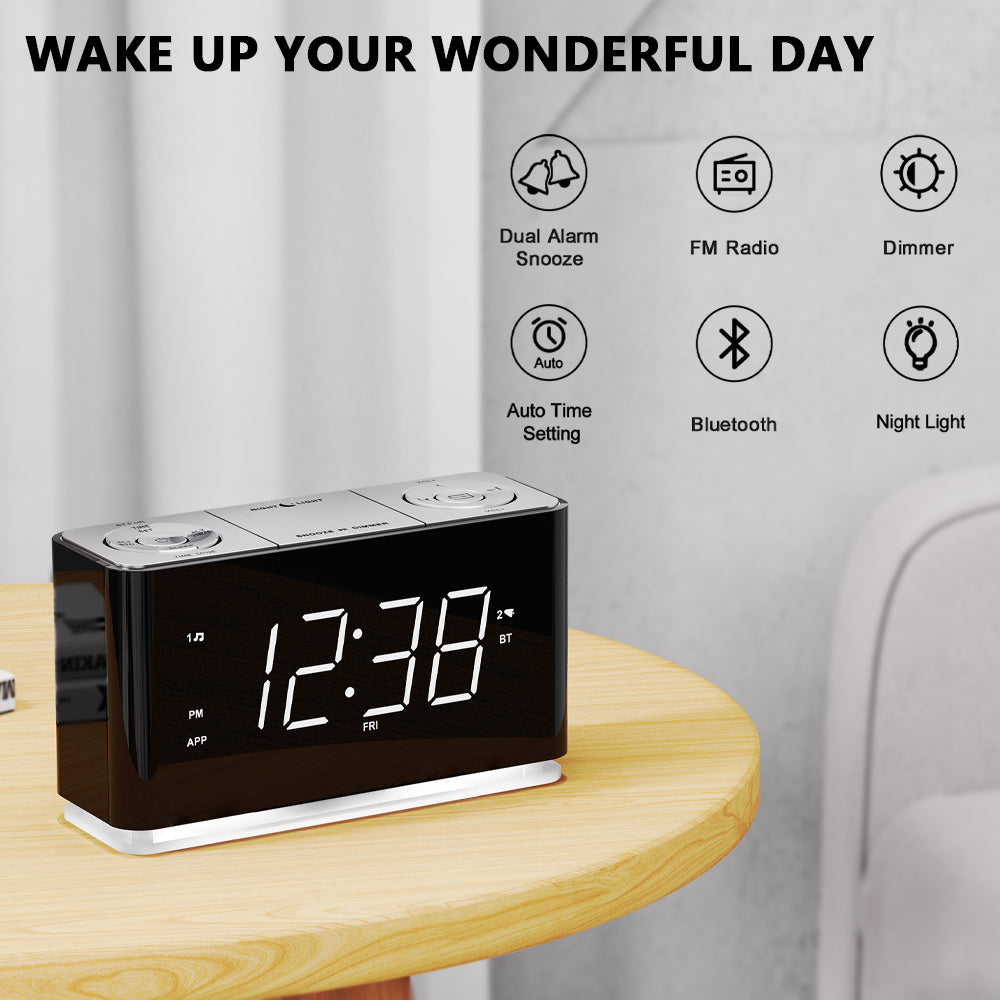 Creative Digital Clock Radio, Bluetooth Alarm Clock, Large LED Display Screen, FM Radio, Dual Alarm Clock, USB Charging Interface, Night Light, Automatic and Manual Dimming, Snooze, Sleep Timer,APP Control, iTOMA 507A