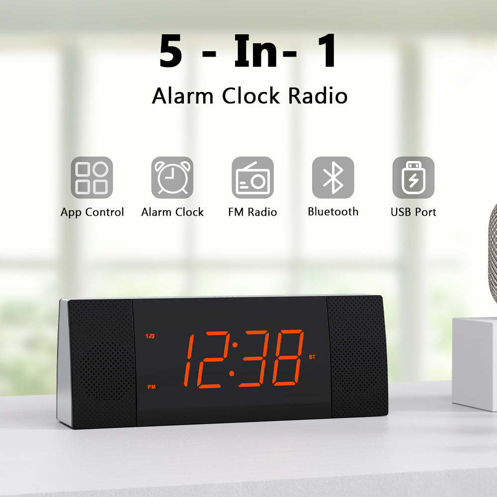 Creative Bedside Alarm Clock Radio and Bluetooth, FM Radio, Dual Alarm Clocks and Snooze, USB Charging, Automatic and Manual Dimming, APP Control, Alarm Clock Bedside iTOMA 503A
