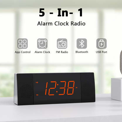 Creative Bedside Alarm Clock Radio and Bluetooth, FM Radio, Dual Alarm Clocks and Snooze, USB Charging, Automatic and Manual Dimming, APP Control, Alarm Clock Bedside iTOMA 503A