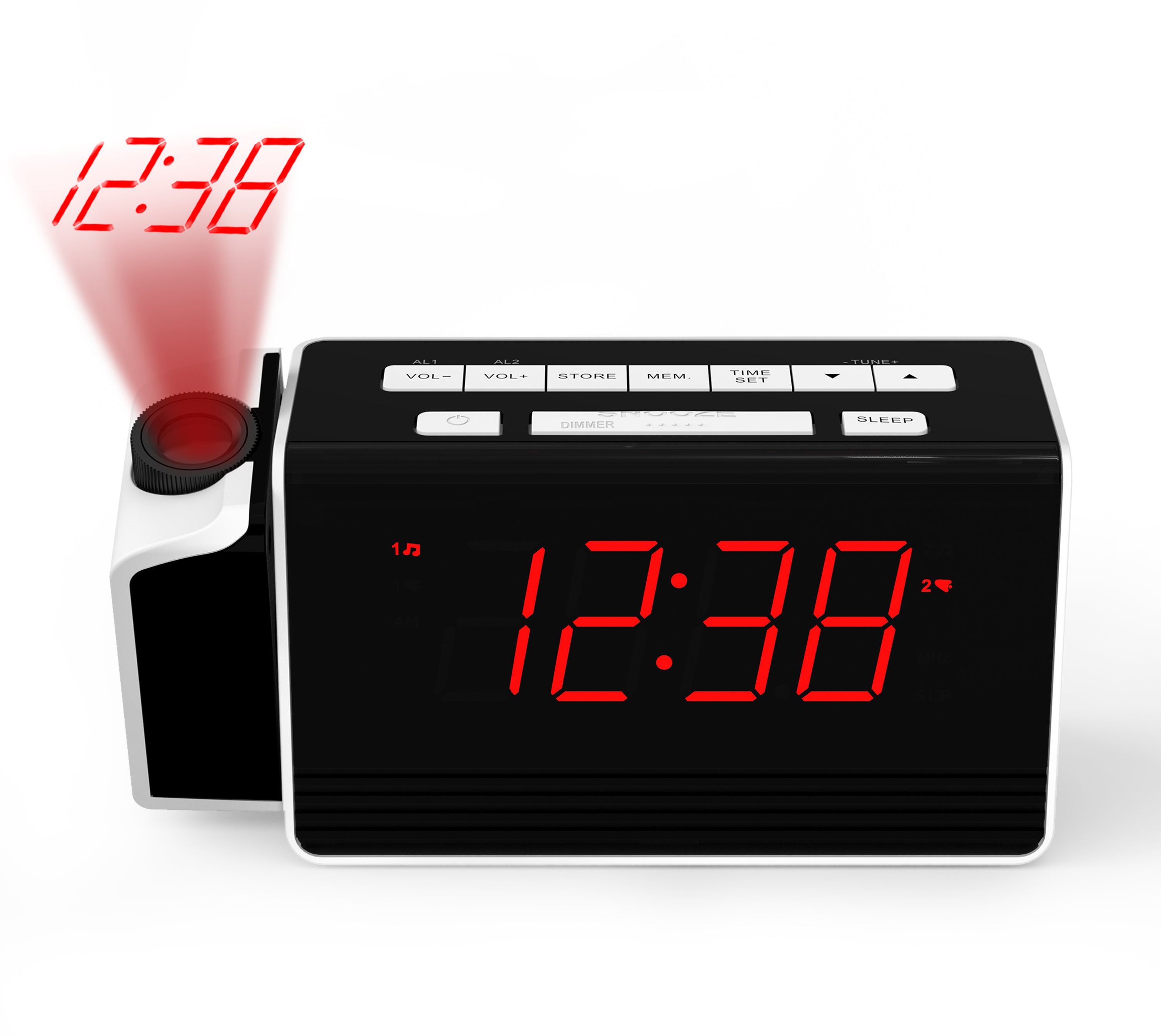 Digital iTOMA Projection Alarm Clock for Bedroom with 180° Rotatable Projector, FM Radio, Red LED Display, 4-Level Brightness Dimmer, Dual Alarm, Snooze,12/24H 512