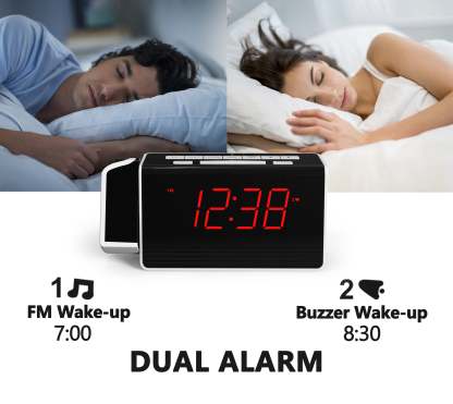 Digital iTOMA Projection Alarm Clock for Bedroom with 180° Rotatable Projector, FM Radio, Red LED Display, 4-Level Brightness Dimmer, Dual Alarm, Snooze,12/24H 512