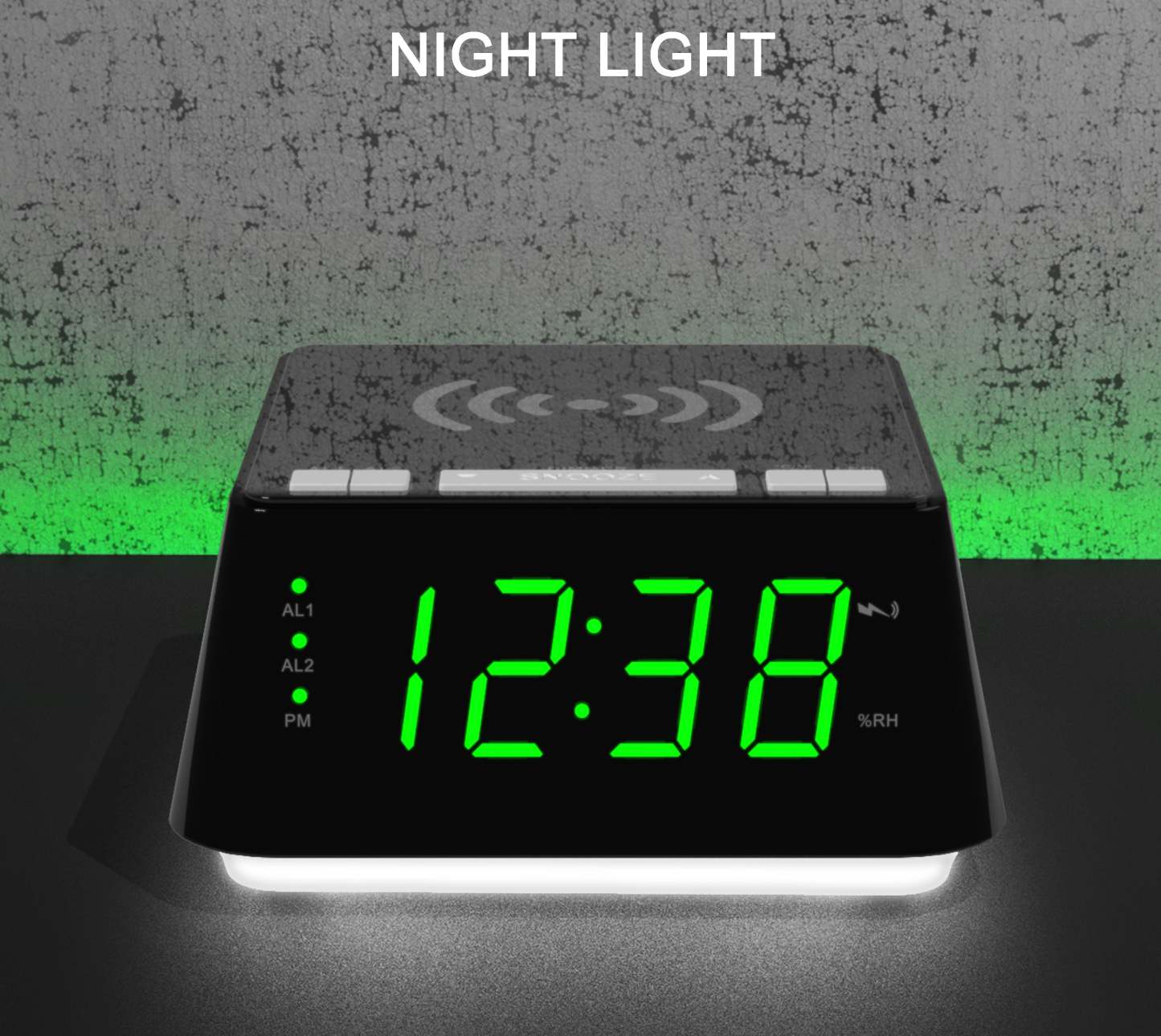 Bedside Alarm Clock with Wireless Charging, Dual Alarm, Snooze, Brightness Dimmer, USB Charging Port, Big LED Display, Night Light, Indoor  Temperature & Humidity Display iTOMA 801