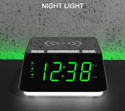 Bedside Alarm Clock with Wireless Charging, Dual Alarm, Snooze, Brightness Dimmer, USB Charging Port, Big LED Display, Night Light, Indoor  Temperature & Humidity Display iTOMA 801
