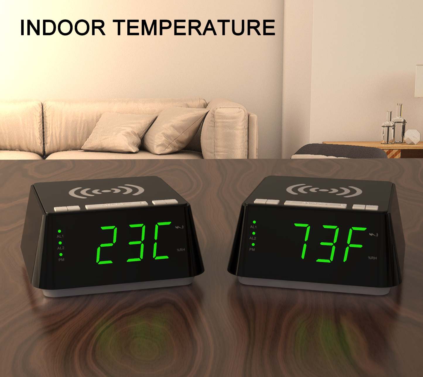 Bedside Alarm Clock with Wireless Charging, Dual Alarm, Snooze, Brightness Dimmer, USB Charging Port, Big LED Display, Night Light, Indoor  Temperature & Humidity Display iTOMA 801