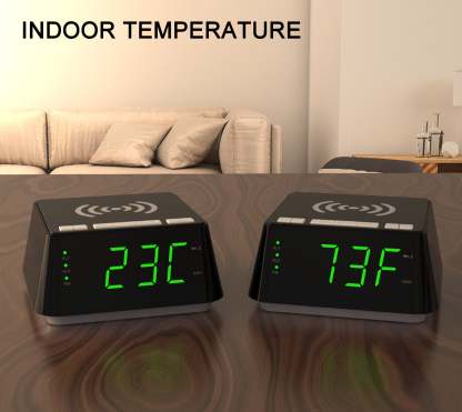 Bedside Alarm Clock with Wireless Charging, Dual Alarm, Snooze, Brightness Dimmer, USB Charging Port, Big LED Display, Night Light, Indoor  Temperature & Humidity Display iTOMA 801