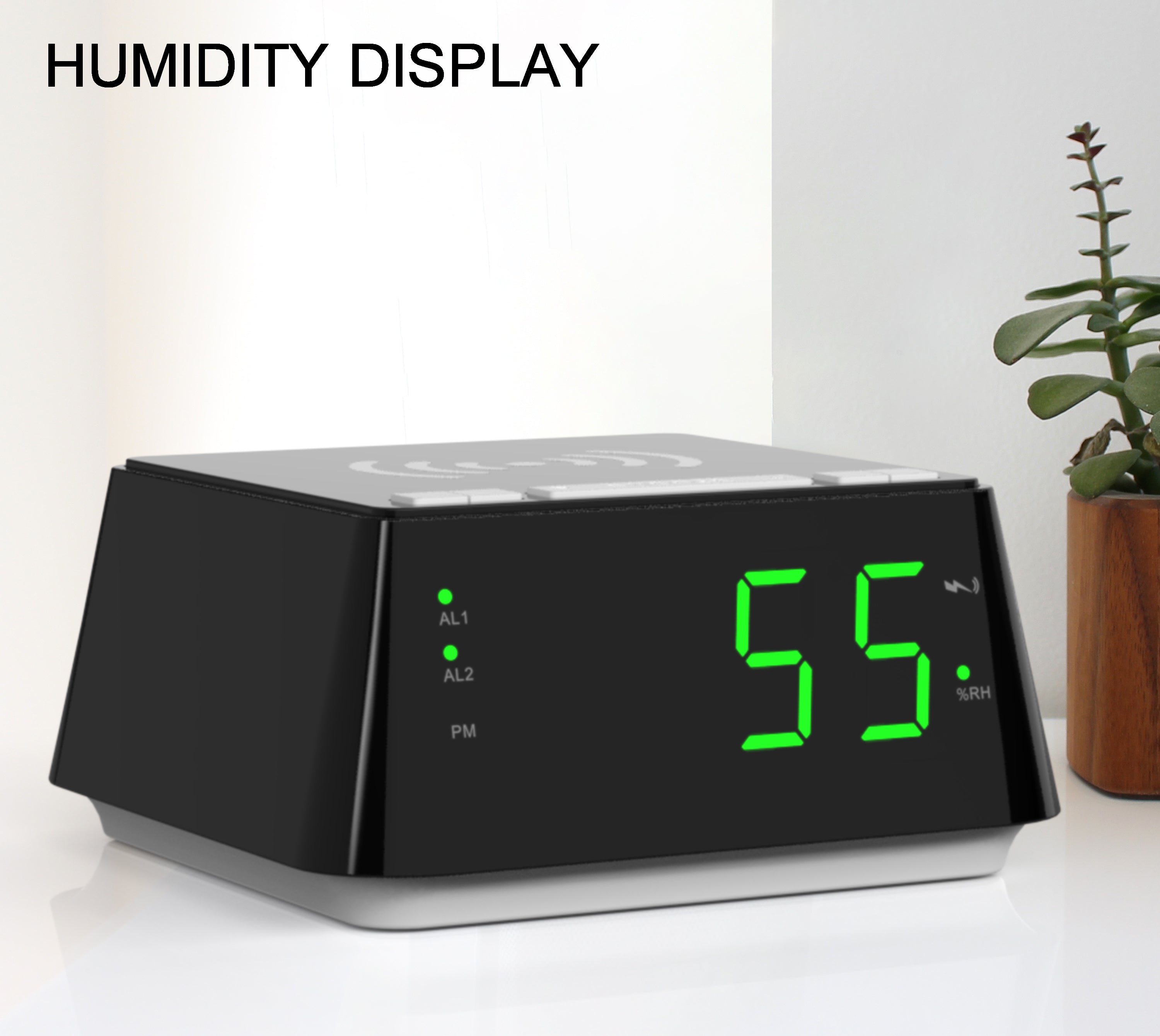 Bedside Alarm Clock with Wireless Charging, Dual Alarm, Snooze, Brightness Dimmer, USB Charging Port, Big LED Display, Night Light, Indoor  Temperature & Humidity Display iTOMA 801