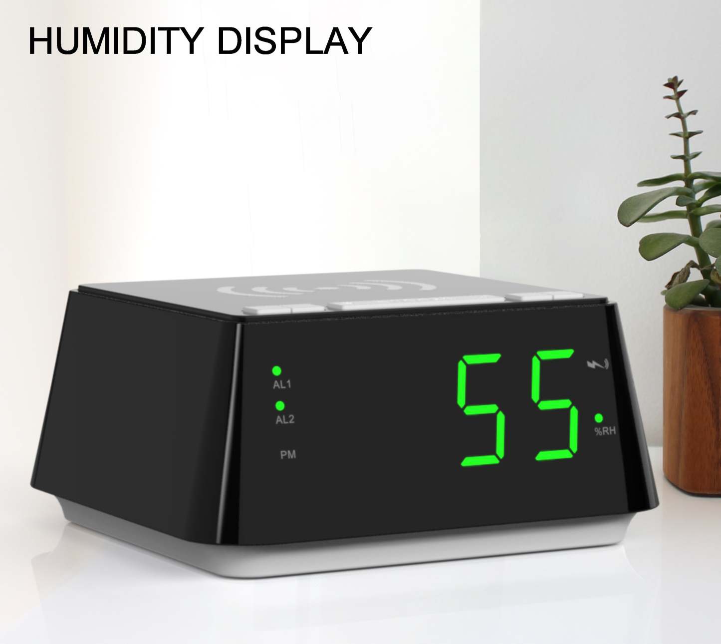 Bedside Alarm Clock with Wireless Charging, Dual Alarm, Snooze, Brightness Dimmer, USB Charging Port, Big LED Display, Night Light, Indoor  Temperature & Humidity Display iTOMA 801