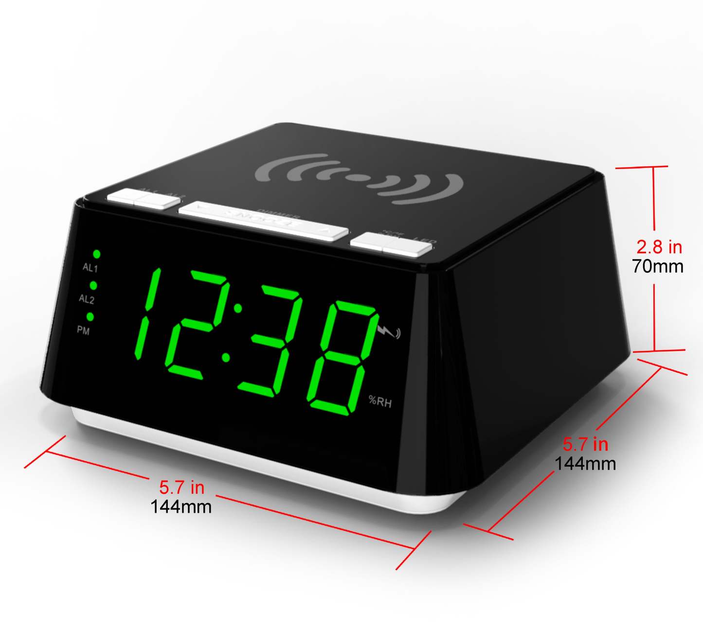 Bedside Alarm Clock with Wireless Charging, Dual Alarm, Snooze, Brightness Dimmer, USB Charging Port, Big LED Display, Night Light, Indoor  Temperature & Humidity Display iTOMA 801