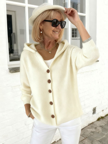 Button Knitted Hooded Sweater Cardigan Jacket Solid Color Casual Fashion Women's Clothing