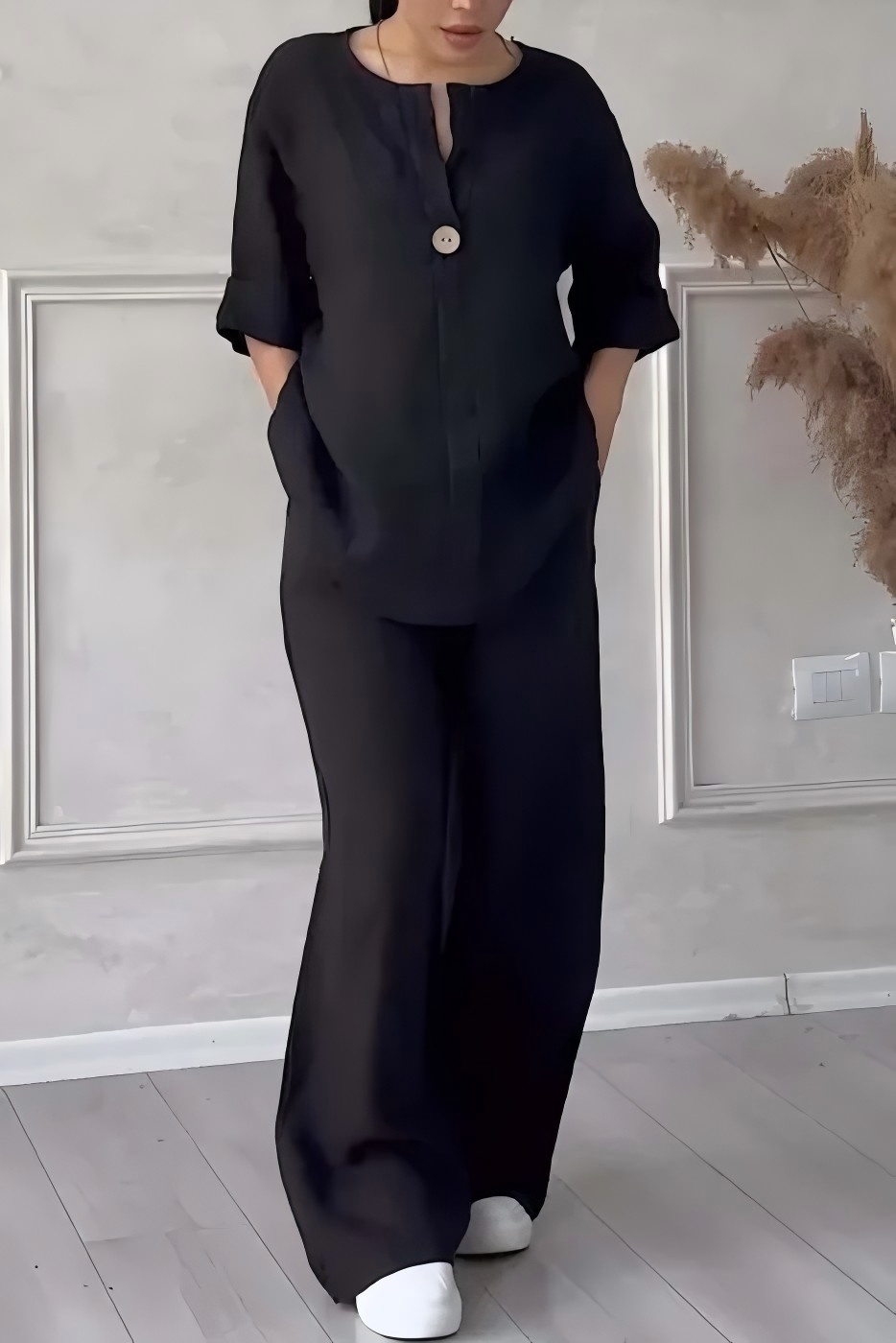 CLEARANCE SALE🔥 Women's Casual button decorated cotton and linen two-piece set