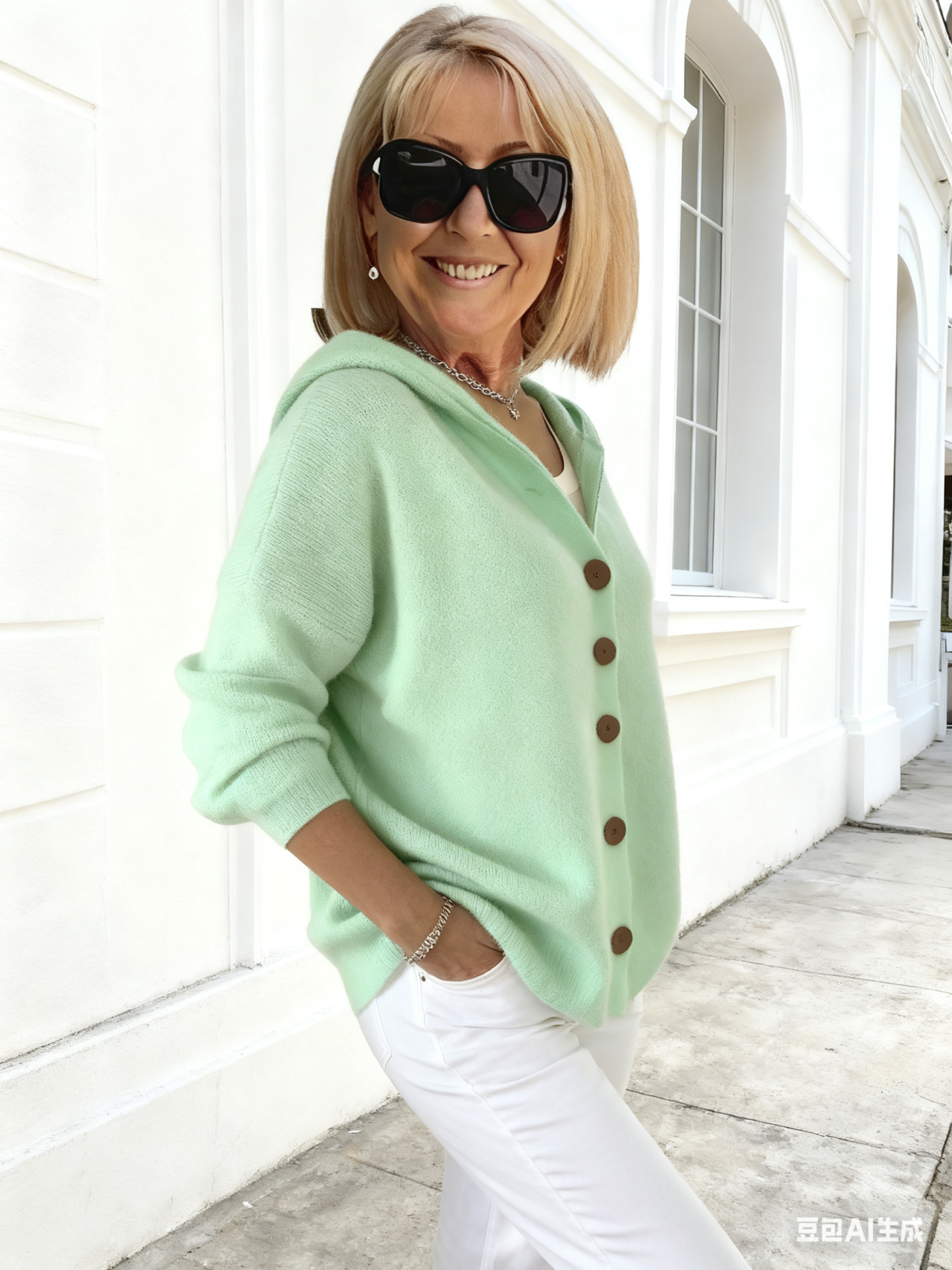 Button Knitted Hooded Sweater Cardigan Jacket Solid Color Casual Fashion Women's Clothing