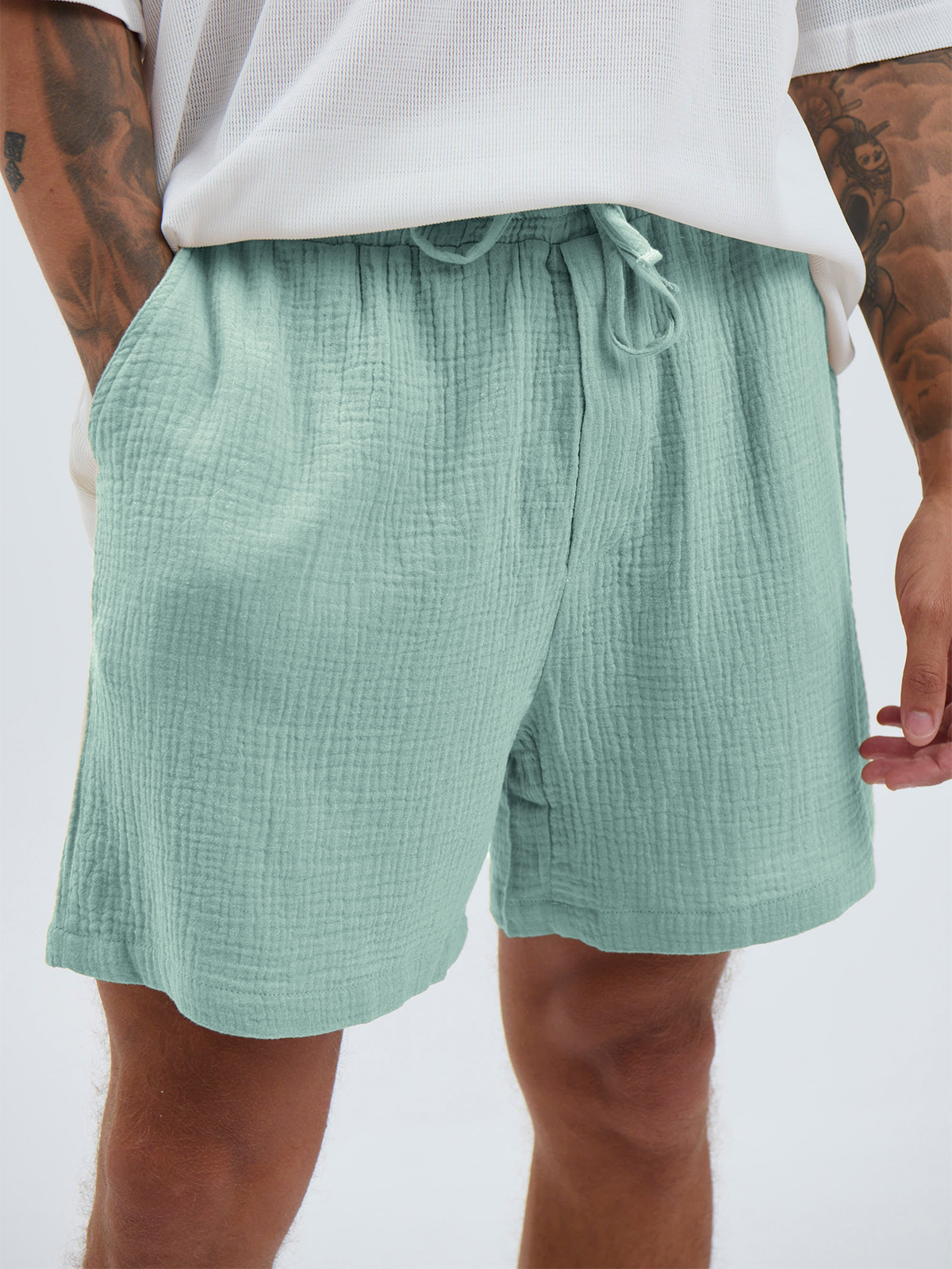 Men's Linen Comfort Vacation Drawstring Elastic Waist Shorts with Side Pockets