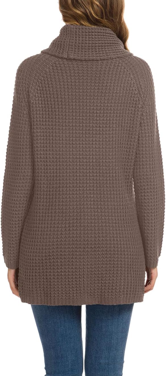 Women's Chunky Turtleneck Long Sleeve Asymmetric Hem Loose Knit Pullover Sweaters