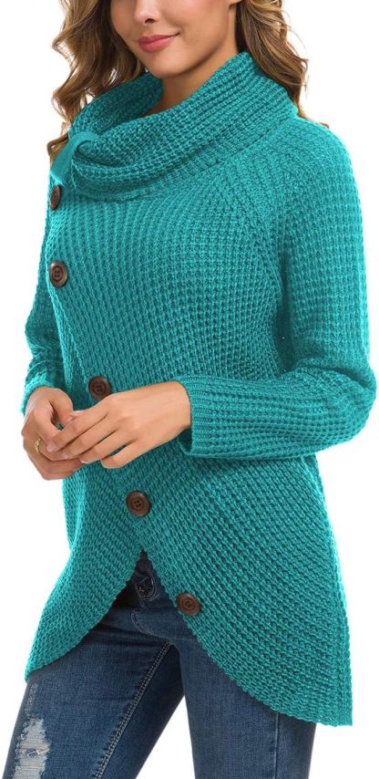 Women's Chunky Turtleneck Long Sleeve Asymmetric Hem Loose Knit Pullover Sweaters