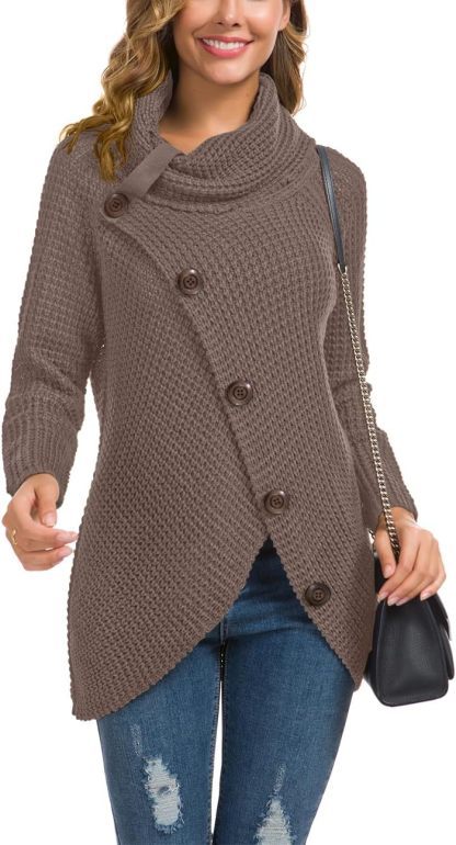 Women's Chunky Turtleneck Long Sleeve Asymmetric Hem Loose Knit Pullover Sweaters