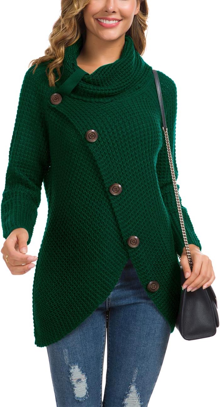 Women's Chunky Turtleneck Long Sleeve Asymmetric Hem Loose Knit Pullover Sweaters