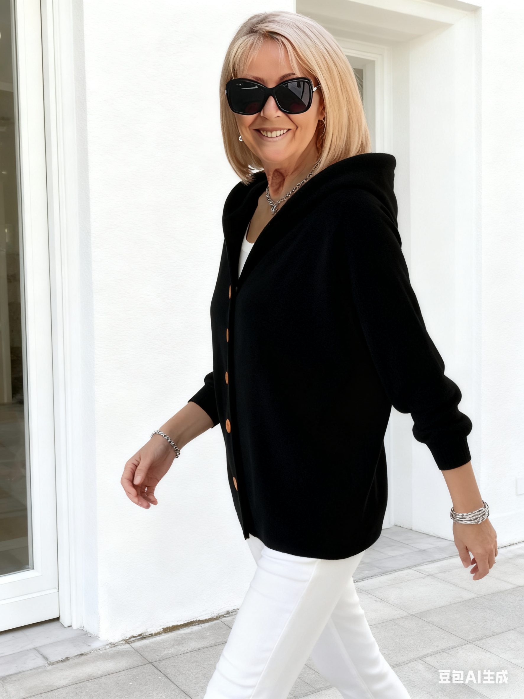 Button Knitted Hooded Sweater Cardigan Jacket Solid Color Casual Fashion Women's Clothing