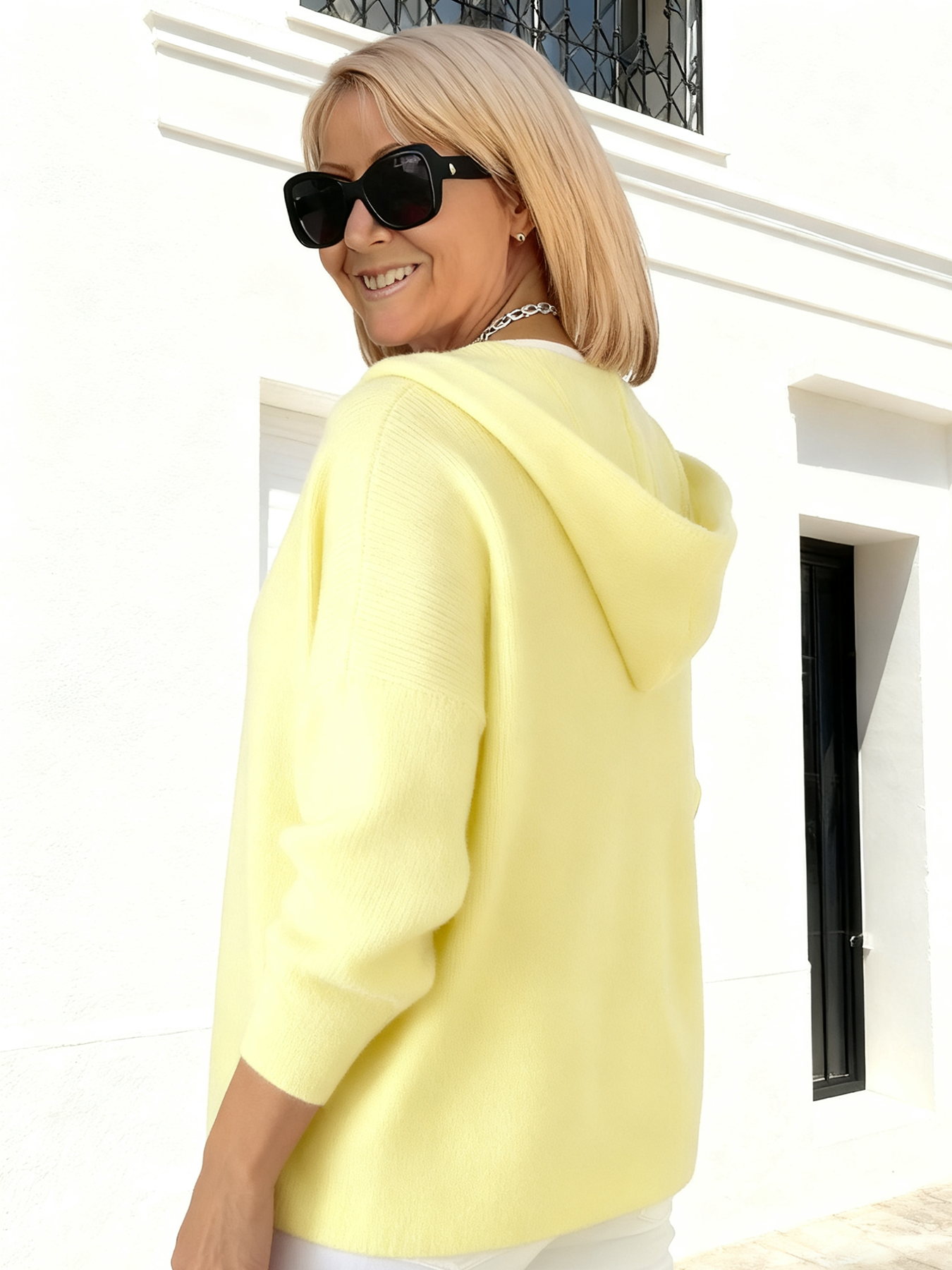 Button Knitted Hooded Sweater Cardigan Jacket Solid Color Casual Fashion Women's Clothing