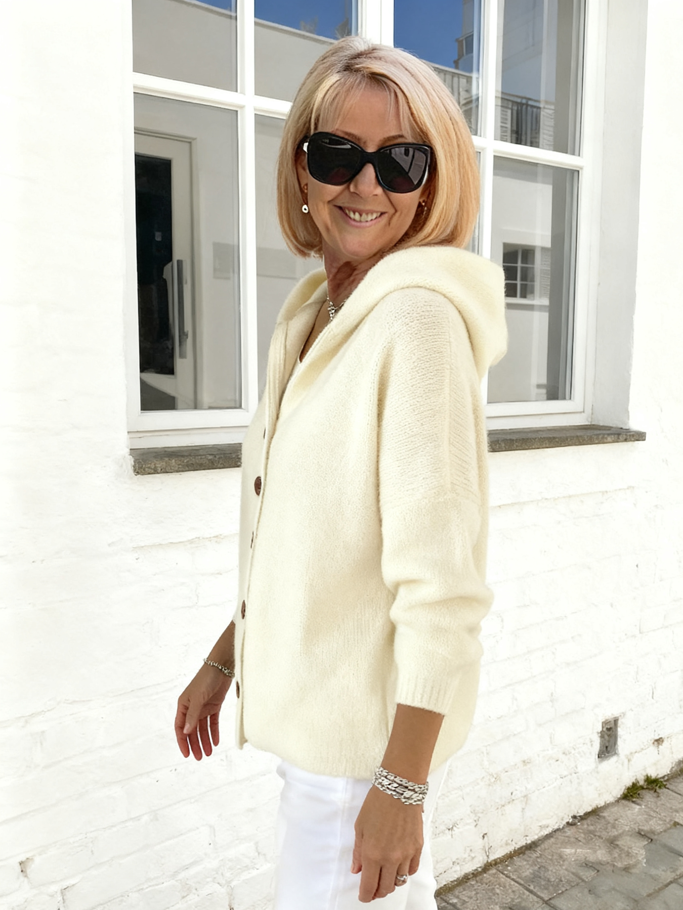 Button Knitted Hooded Sweater Cardigan Jacket Solid Color Casual Fashion Women's Clothing