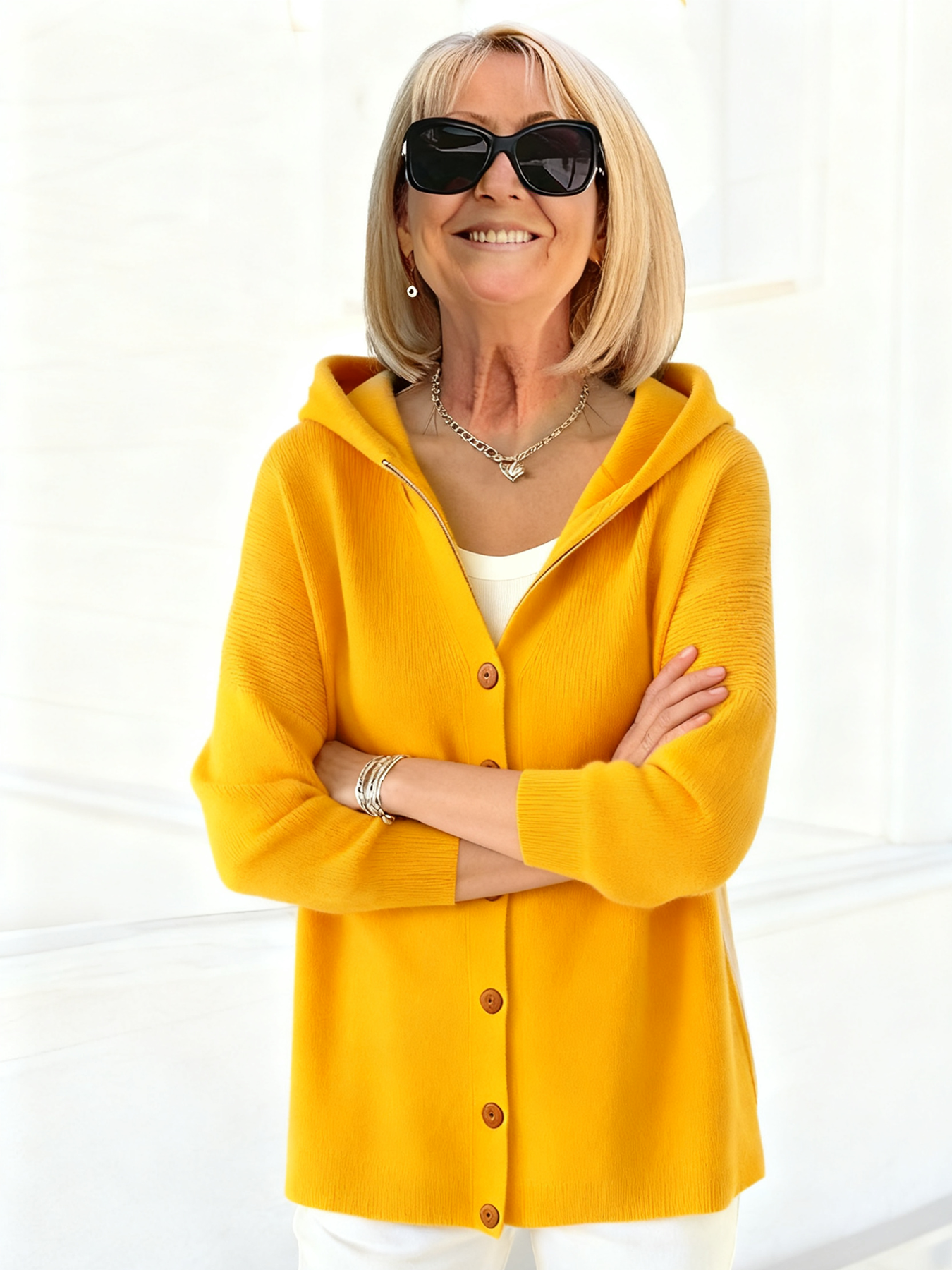 Button Knitted Hooded Sweater Cardigan Jacket Solid Color Casual Fashion Women's Clothing