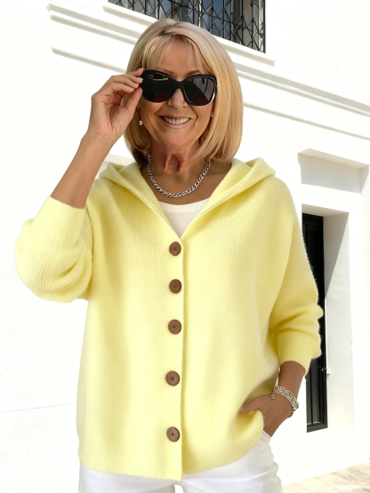 Button Knitted Hooded Sweater Cardigan Jacket Solid Color Casual Fashion Women's Clothing