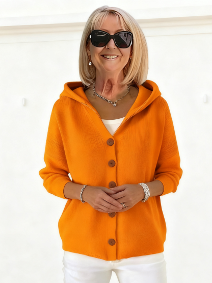 Button Knitted Hooded Sweater Cardigan Jacket Solid Color Casual Fashion Women's Clothing