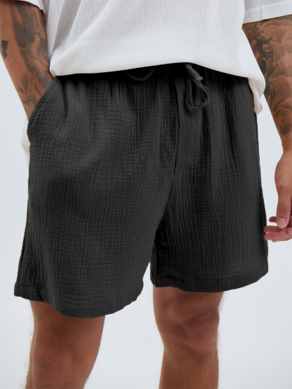 Men's Linen Comfort Vacation Drawstring Elastic Waist Shorts with Side Pockets