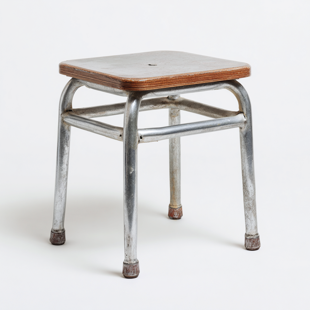 Tabouret en bois de noyer et métal 38x38x45 cm - noyer/argent - style vintage pour salon-Homelyio
