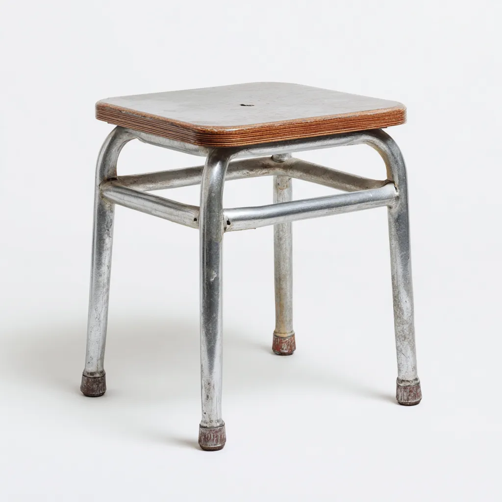Tabouret en bois de noyer et métal 38x38x45 cm - noyer/argent - style vintage pour salon-Homelyio