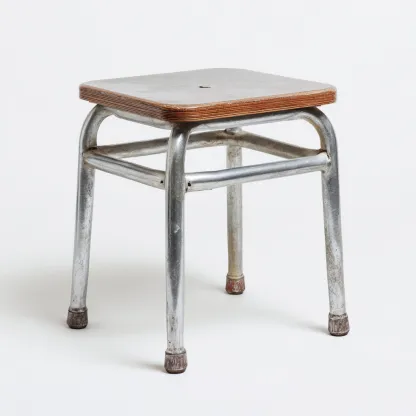 Tabouret en bois de noyer et métal 38x38x45 cm - noyer/argent - style vintage pour salon-Homelyio