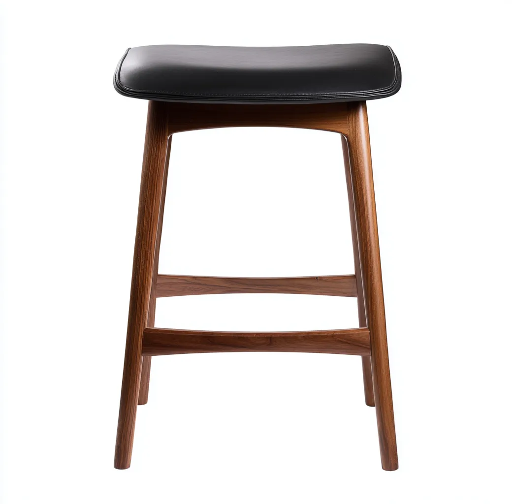 Tabouret en cuir synthétique et bois 42x38x65 cm - noir/noyer - style moderne pour salon-Homelyio