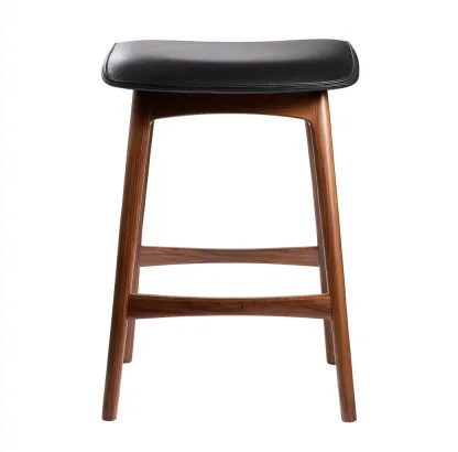 Tabouret en cuir synthétique et bois 42x38x65 cm - noir/noyer - style moderne pour salon-Homelyio