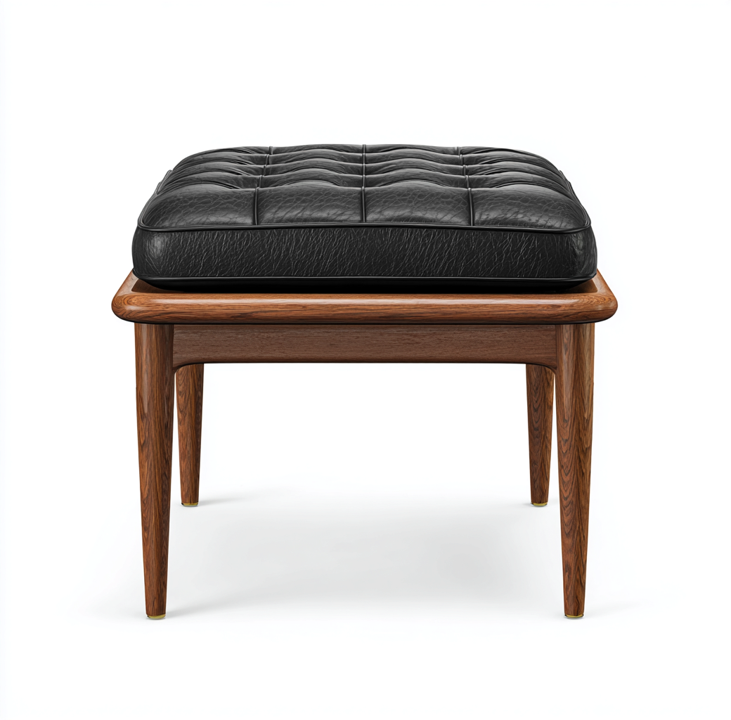 Tabouret carré en cuir synthétique et bois 50x50x45 cm - noir et noyer - style moderne-Homelyio