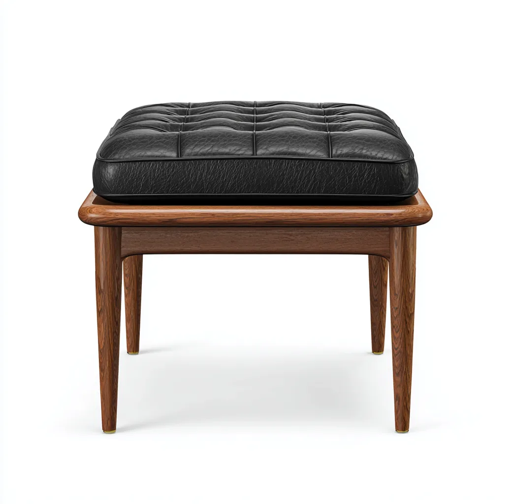 Tabouret carré en cuir synthétique et bois 50x50x45 cm - noir et noyer - style moderne-Homelyio