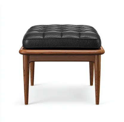 Tabouret carré en cuir synthétique et bois 50x50x45 cm - noir et noyer - style moderne-Homelyio