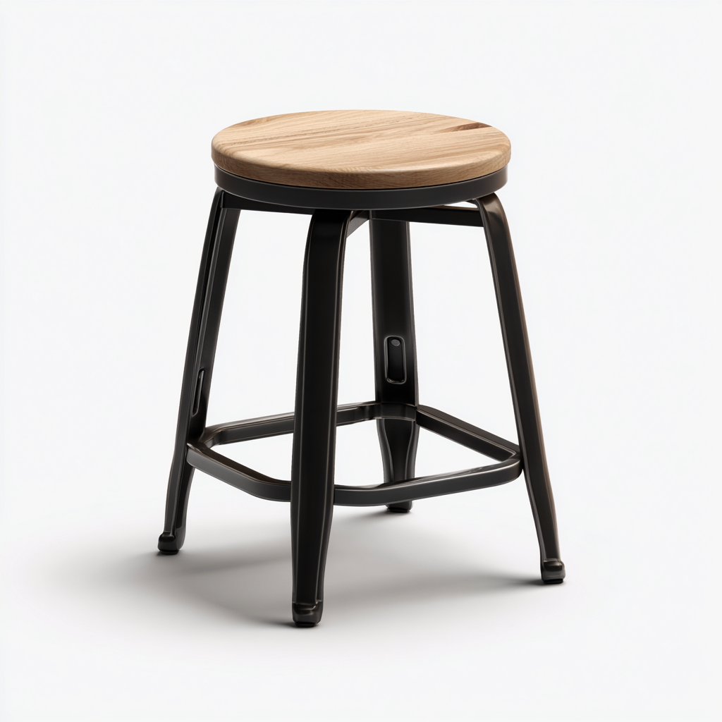 Tabouret industriel en métal et bois 35x35x55 cm - noir et chêne clair - style contemporain pour salon-Homelyio