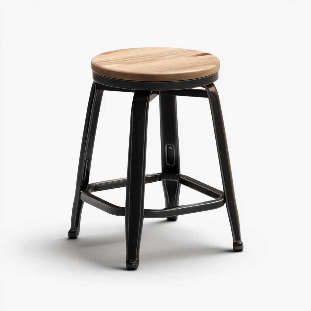 Tabouret industriel en métal et bois 35x35x55 cm - noir et chêne clair - style contemporain pour salon-Homelyio