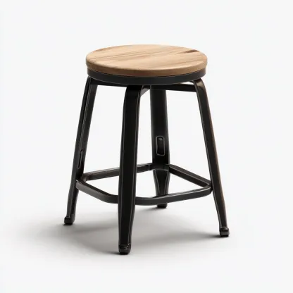 Tabouret industriel en métal et bois 35x35x55 cm - noir et chêne clair - style contemporain pour salon-Homelyio