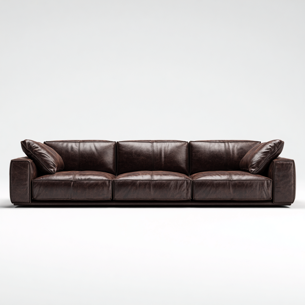 Canapé 3 places en cuir véritable 210x90x85 cm - brun foncé - pour salon - design contemporain luxueux-Homelyio