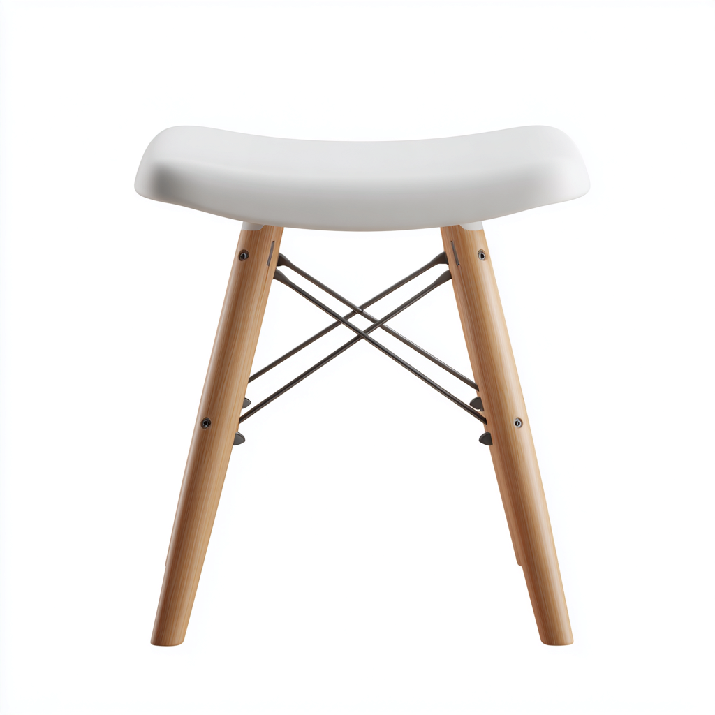 Tabouret design en plastique et bois 44x35x47 cm - blanc/chêne clair - style moderne-Homelyio