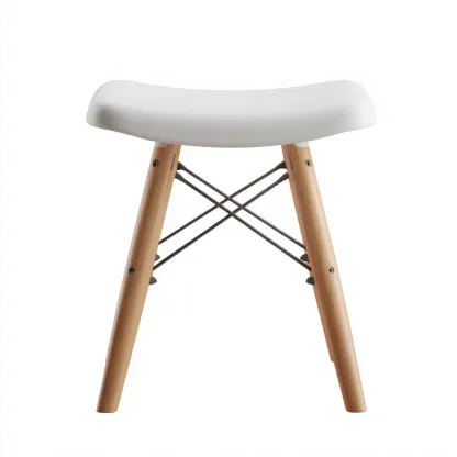 Tabouret design en plastique et bois 44x35x47 cm - blanc/chêne clair - style moderne-Homelyio