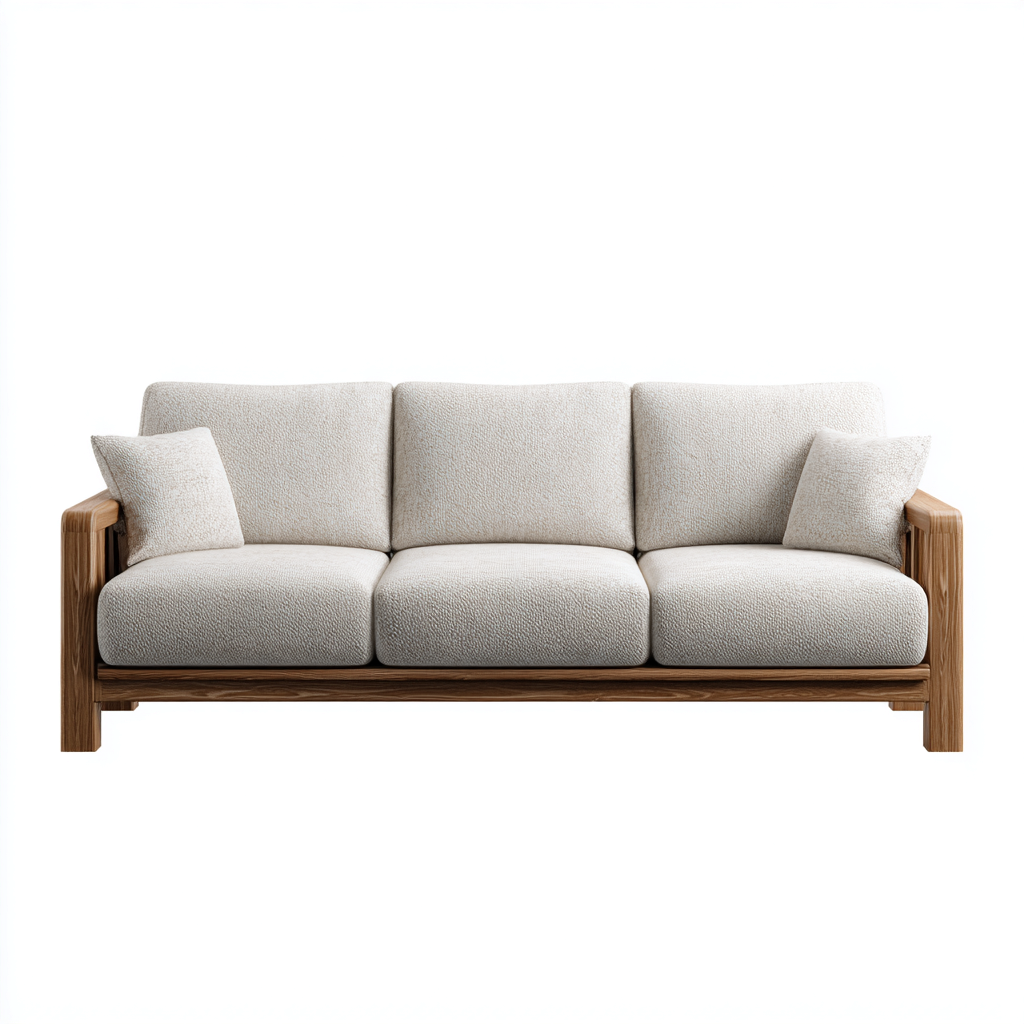 Canapé 3 places en tissu bouclé 208x94x86 cm - gris clair - structure en bois naturel style scandinave pour salon-Homelyio