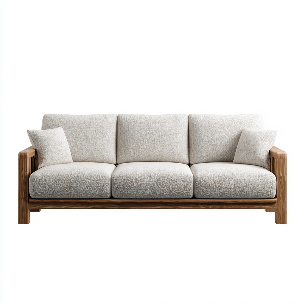 Canapé 3 places en tissu bouclé 208x94x86 cm - gris clair - structure en bois naturel style scandinave pour salon-Homelyio