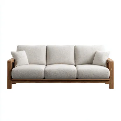 Canapé 3 places en tissu bouclé 208x94x86 cm - gris clair - structure en bois naturel style scandinave pour salon-Homelyio