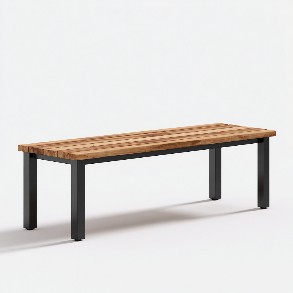 Banc de jardin en bois et métal 170x38x45 cm - couleur bois naturel/noir - style industriel pour extérieur-Homelyio